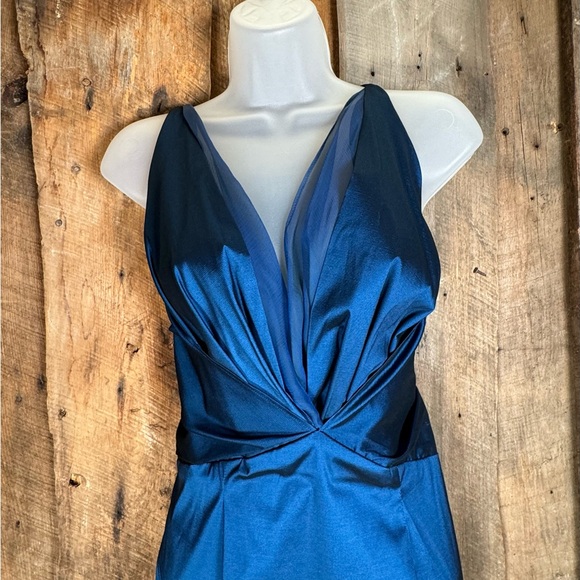 Talbot Runhof "Authentic" Dark Blue Duchess Satin Column Gown - Size 12 - NWT - Picture 3 of 14